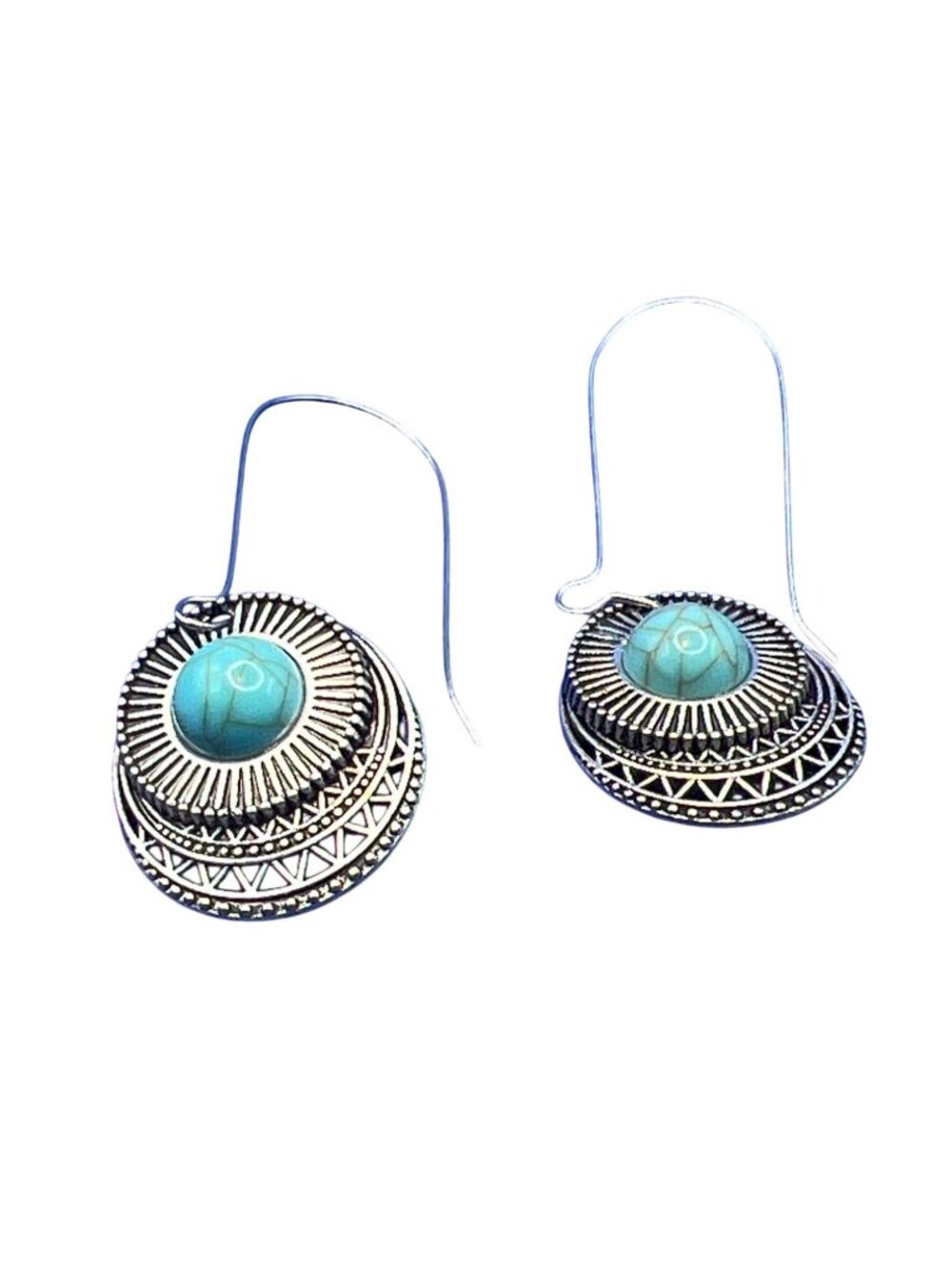 Boho Turquoise & Antiqued Silver Dangle Earrings | Southwestern Tribal Drop